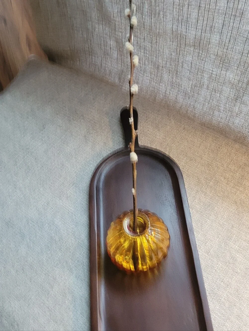 Ribbed Amber Glass Accent Vase
